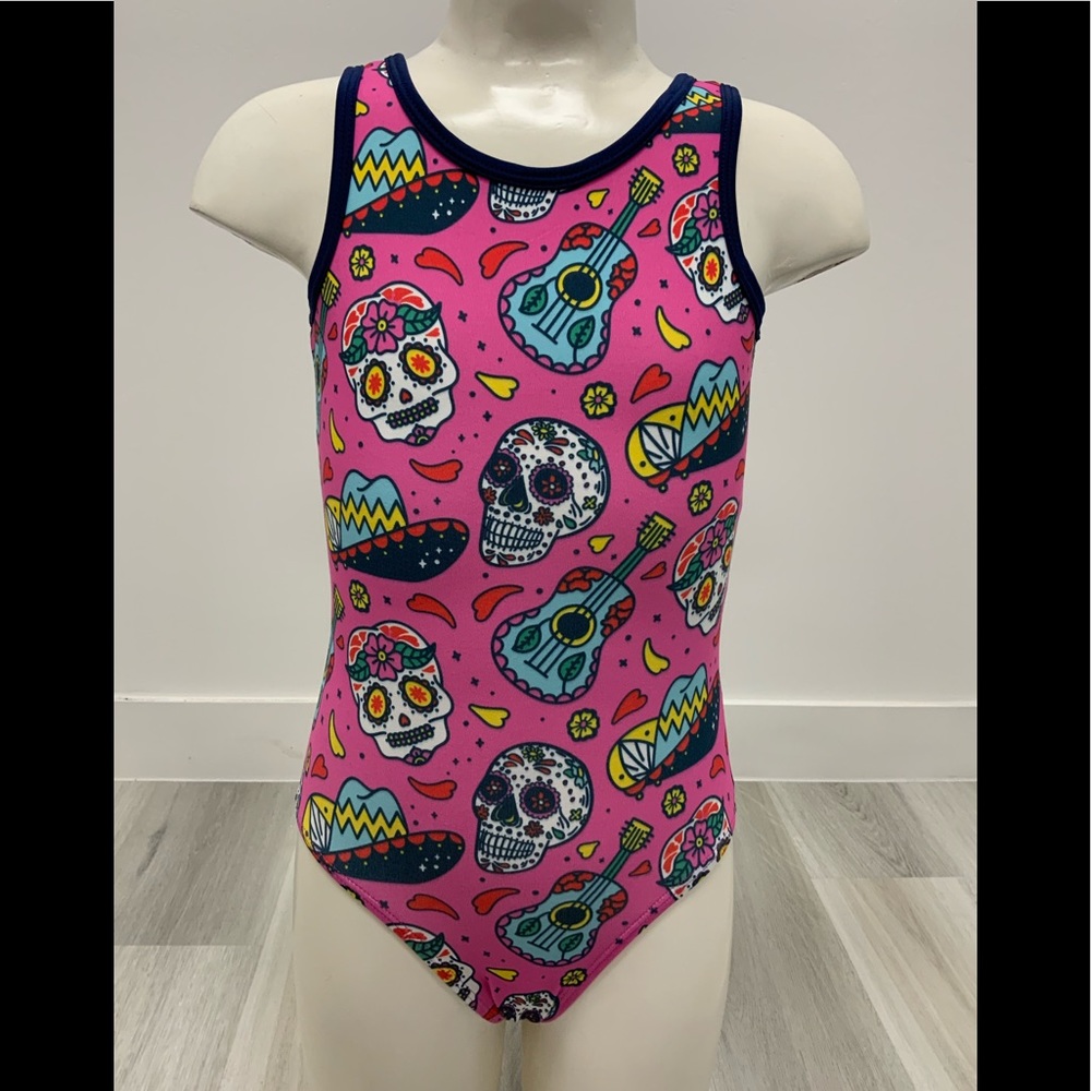 Sugar skulls gymnastics leotard for girls